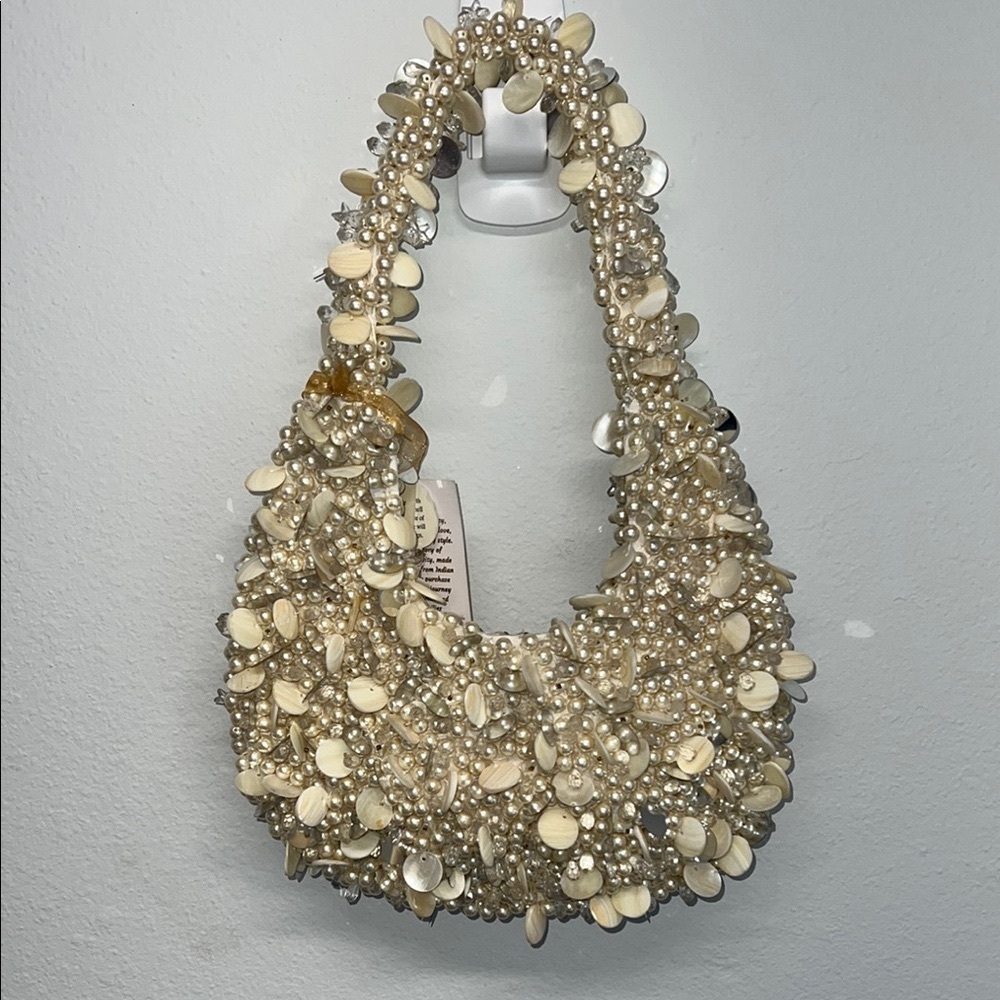 Made In India | Seashell & Pearl Beaded Hobo Bag